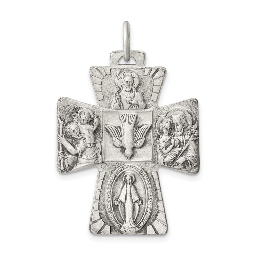 Sterling Silver Antiqued Reversible 4-way Medal QC5808