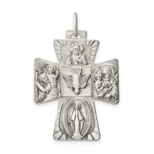 Sterling Silver Antiqued Reversible 4-way Medal QC5808
