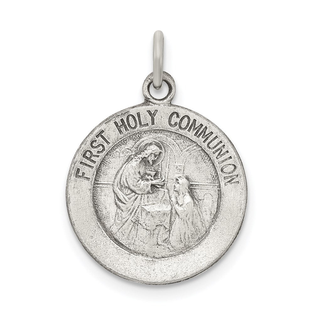Sterling Silver Antiqued First Holy Communion Medal QC5823
