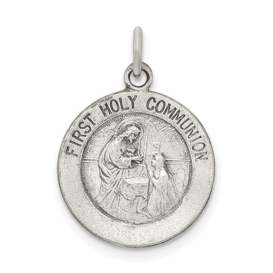 Sterling Silver Antiqued First Holy Communion Medal QC5823