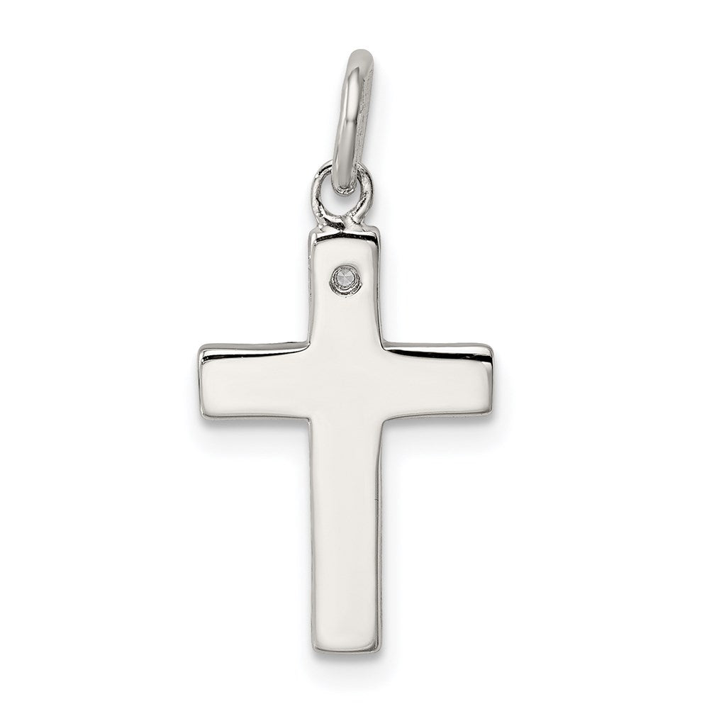 Sterling Silver Rhodium-plated Black Ink FAITH and CZ Antiqued Cross Charm QC5830