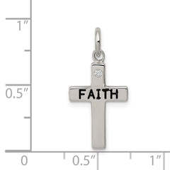 Sterling Silver Rhodium-plated Black Ink FAITH and CZ Antiqued Cross Charm QC5830
