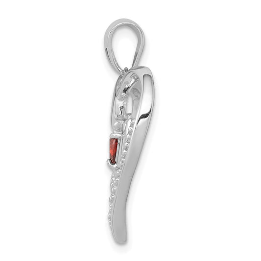 Sterling Silver Rhodium-Plated Red CZ Heart & White CZ Mom Heart Pendant QC5992