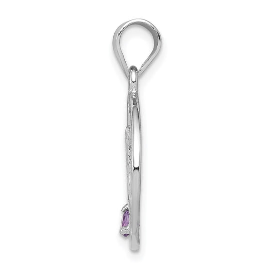 Sterling Silver Rhodium-plated Amethyst Happy Birthday Pendant QC6013