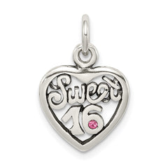 Sterling Silver Antiqued Sweet 16 Heart Charm QC6016