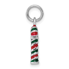 Sterling Silver Rhodium-plated Enamel Candy Cane Charm QC6073