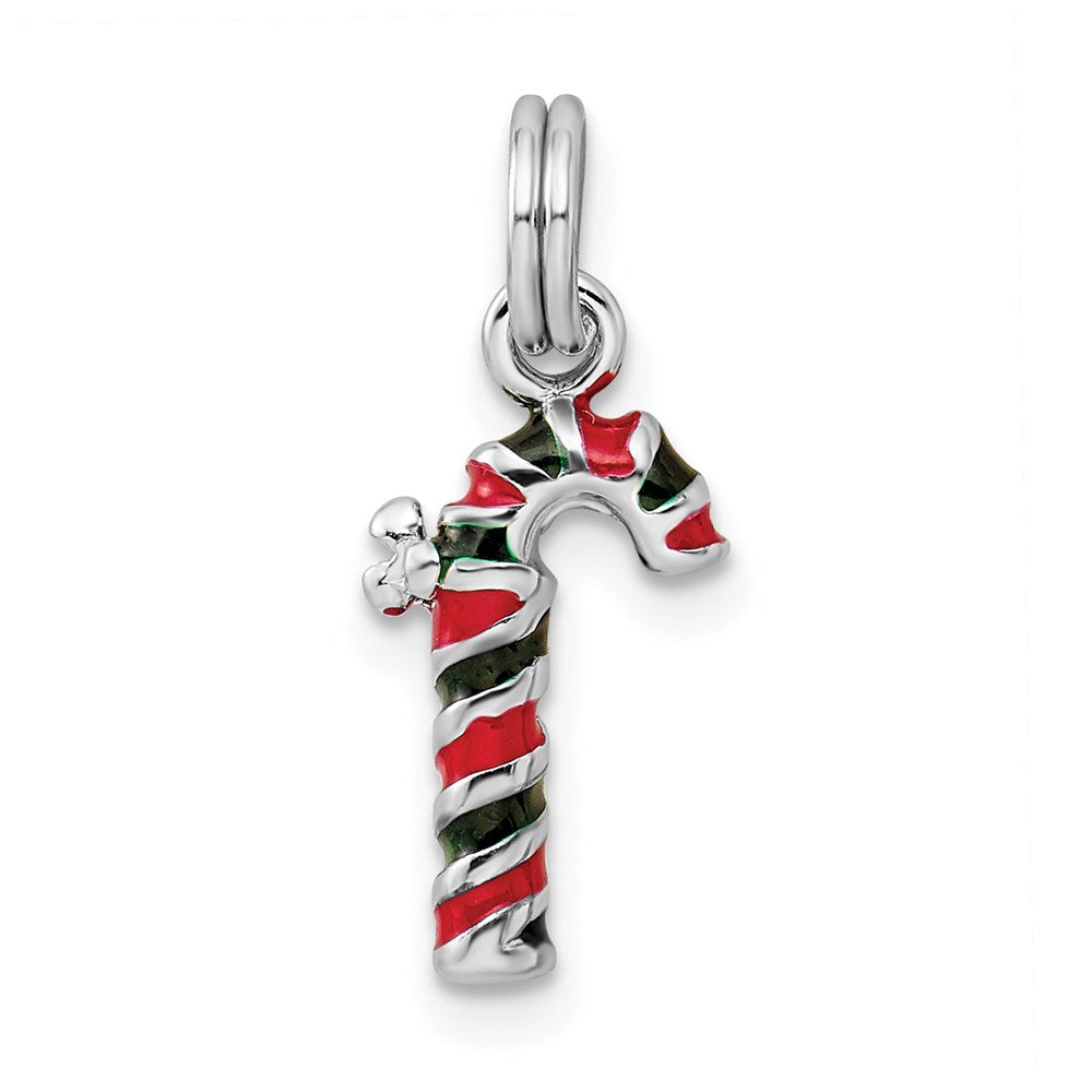 Sterling Silver Rhodium-plated Enamel Candy Cane Charm QC6073