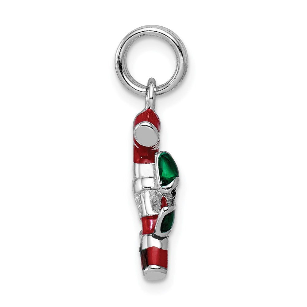 Sterling Silver Rhodium-platedEnamel Candy Cane Charm QC6074