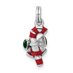 Sterling Silver Rhodium-platedEnamel Candy Cane Charm QC6074