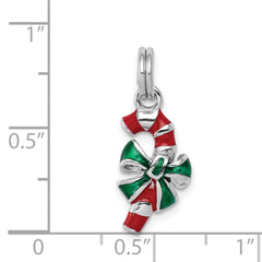 Sterling Silver Rhodium-platedEnamel Candy Cane Charm QC6074