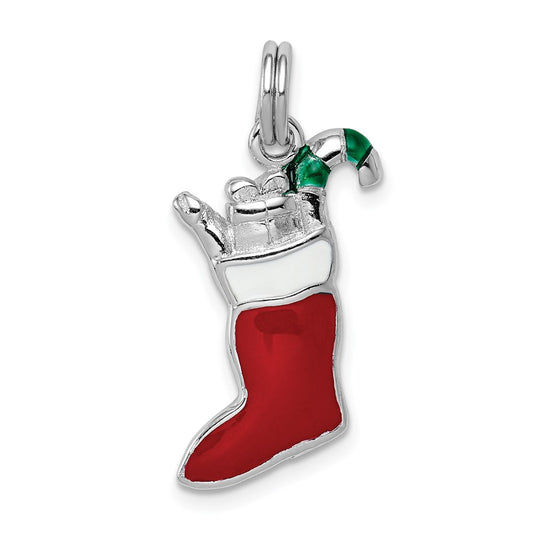 Sterling Silver Rhodium-platedEnamel Stocking Charm QC6078