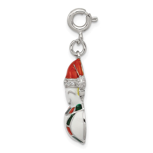 Sterling Silver Rhodium-plated CZ Enameled Snowman Charm QC6080