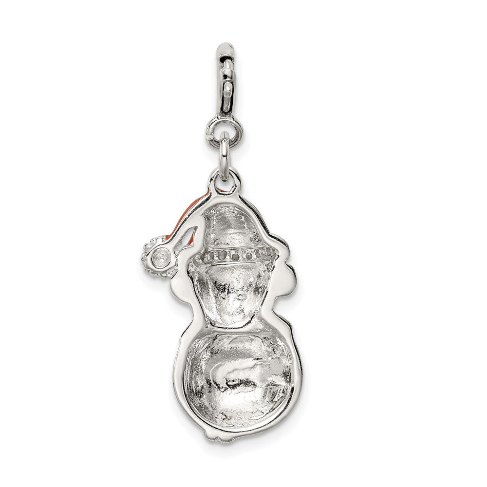 Sterling Silver Rhodium-plated CZ Enameled Snowman Charm QC6080