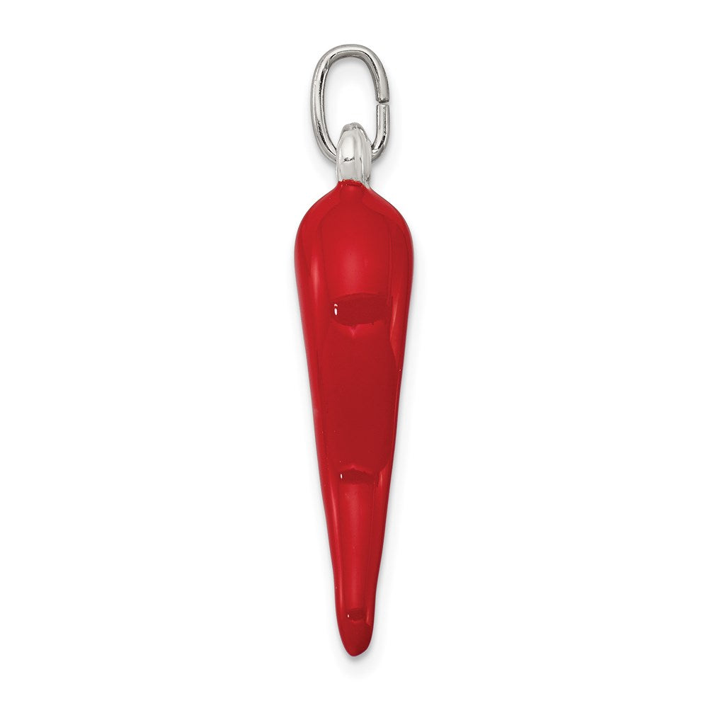 Sterling Silver Red Enamel Italian Horn Pendant QC6093