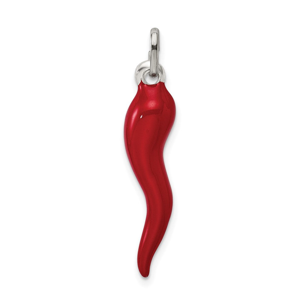 Sterling Silver Red Enamel Italian Horn Pendant QC6093
