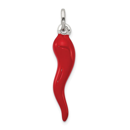 Sterling Silver Red Enamel Italian Horn Pendant QC6093