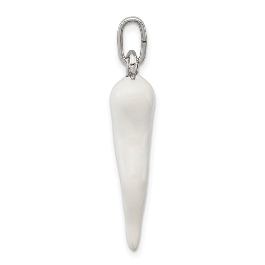 Sterling Silver White Enamel Italian Horn Pendant QC6094