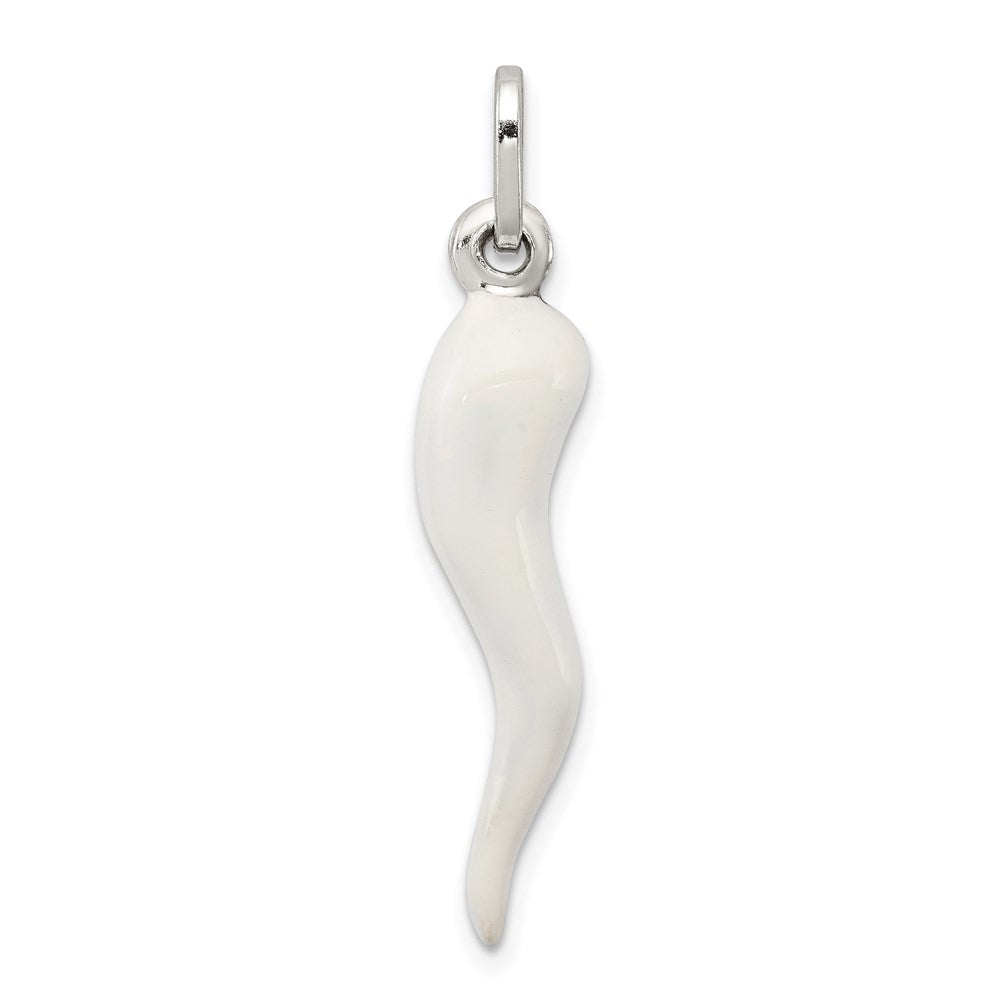 Sterling Silver White Enamel Italian Horn Pendant QC6094