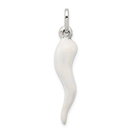 Sterling Silver White Enamel Italian Horn Pendant QC6094