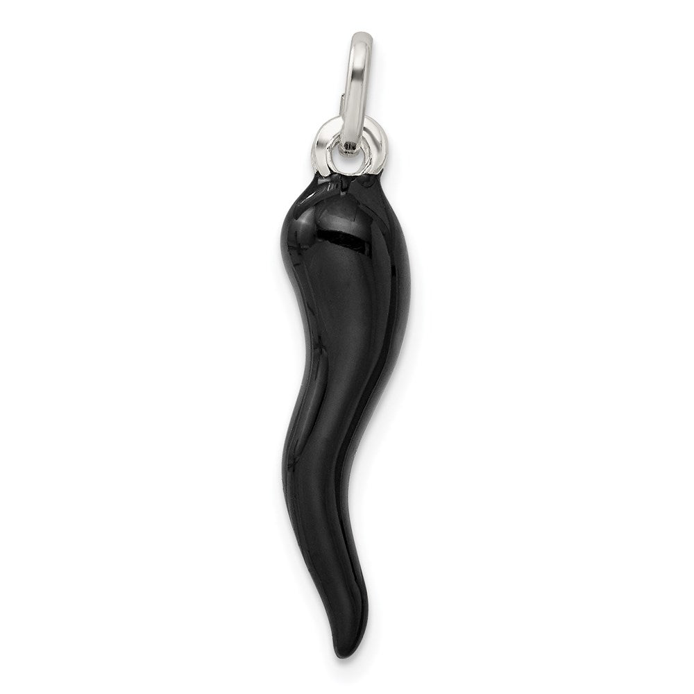 Sterling Silver Black Enamel Italian Horn Pendant QC6095