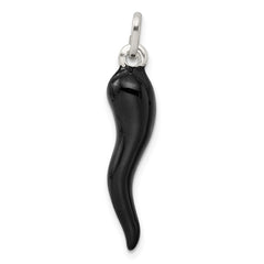 Sterling Silver Black Enamel Italian Horn Pendant QC6095