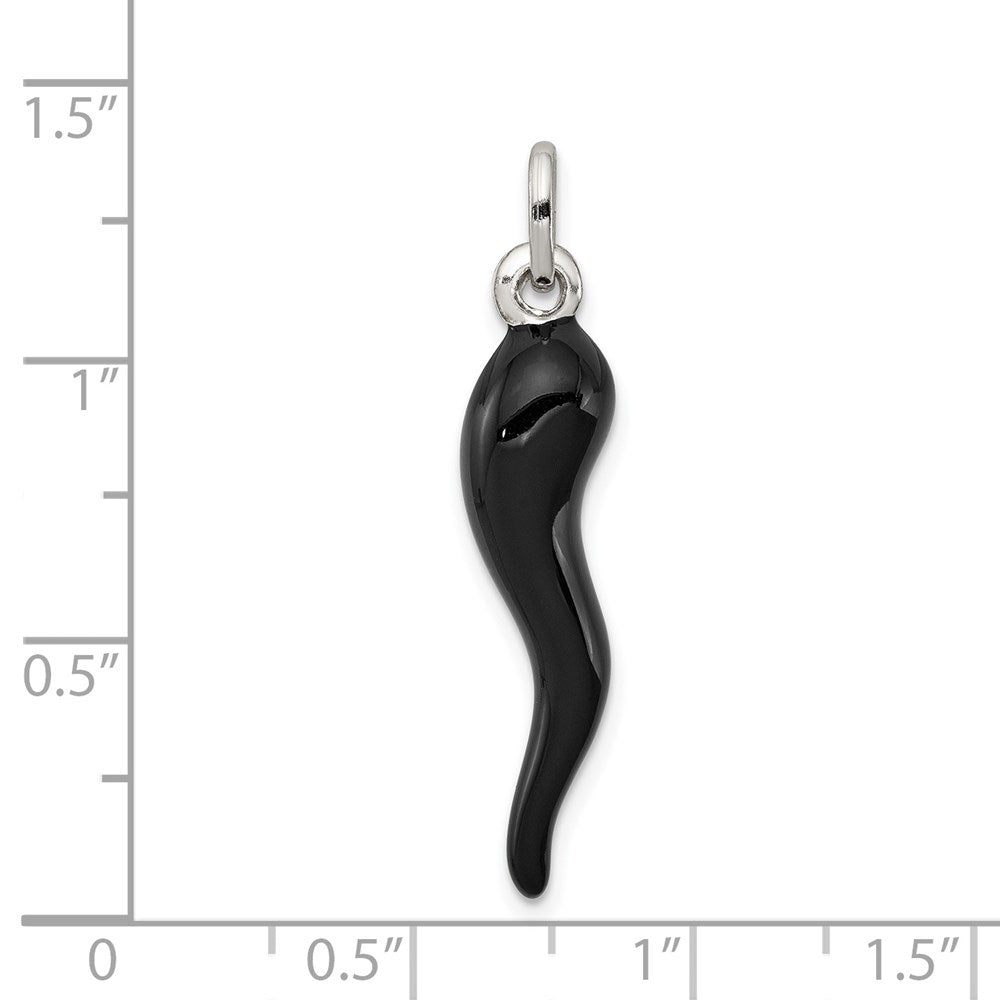 Sterling Silver Black Enamel Italian Horn Pendant QC6095