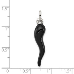 Sterling Silver Black Enamel Italian Horn Pendant QC6095