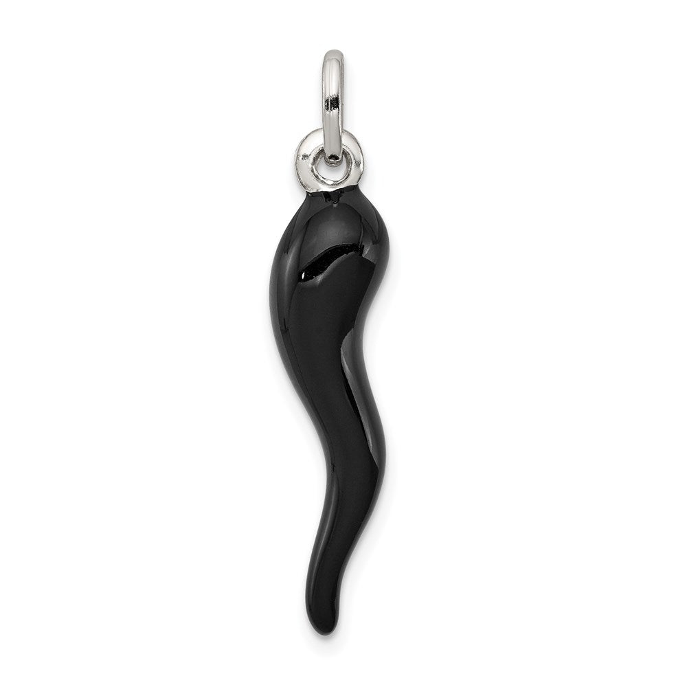 Sterling Silver Black Enamel Italian Horn Pendant QC6095