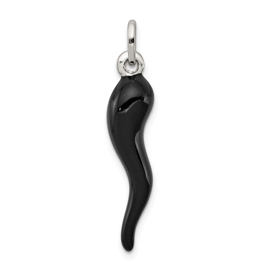 Sterling Silver Black Enamel Italian Horn Pendant QC6095