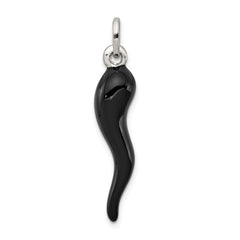 Sterling Silver Black Enamel Italian Horn Pendant QC6095