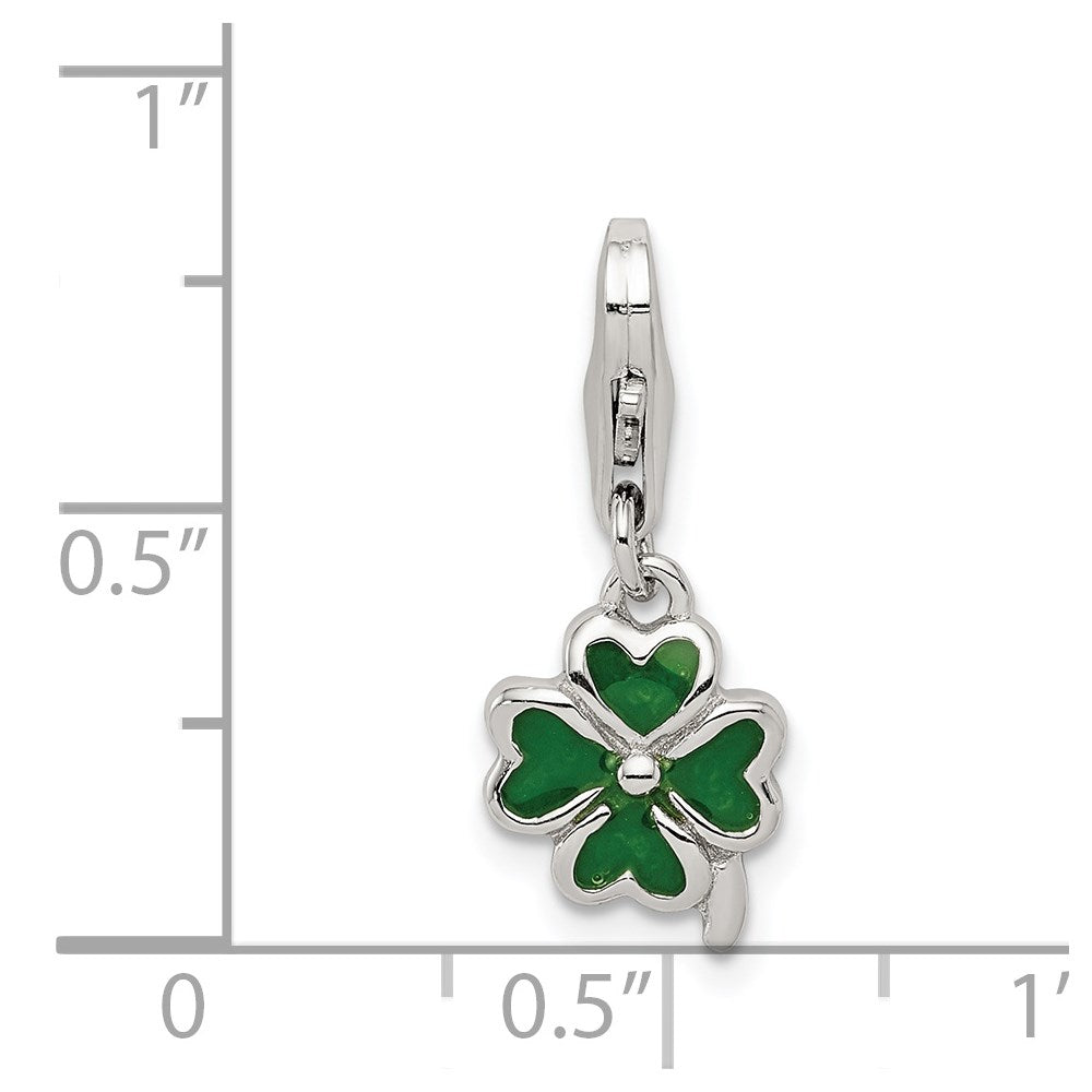 Sterling Silver Green Enameled Four Leaf Clover Charm with Lobster Clasp QC6115