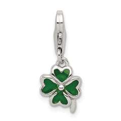 Sterling Silver Green Enameled Four Leaf Clover Charm with Lobster Clasp QC6115