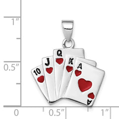 Sterling Silver Rhodium-platedEnamel Royal Flush Pendant QC6116
