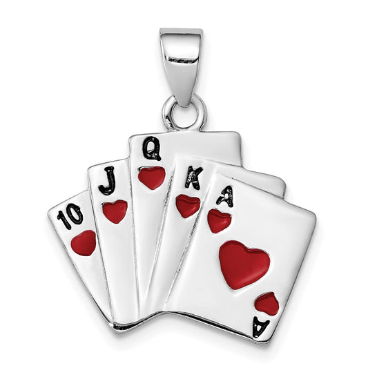 Sterling Silver Rhodium-platedEnamel Royal Flush Pendant QC6116