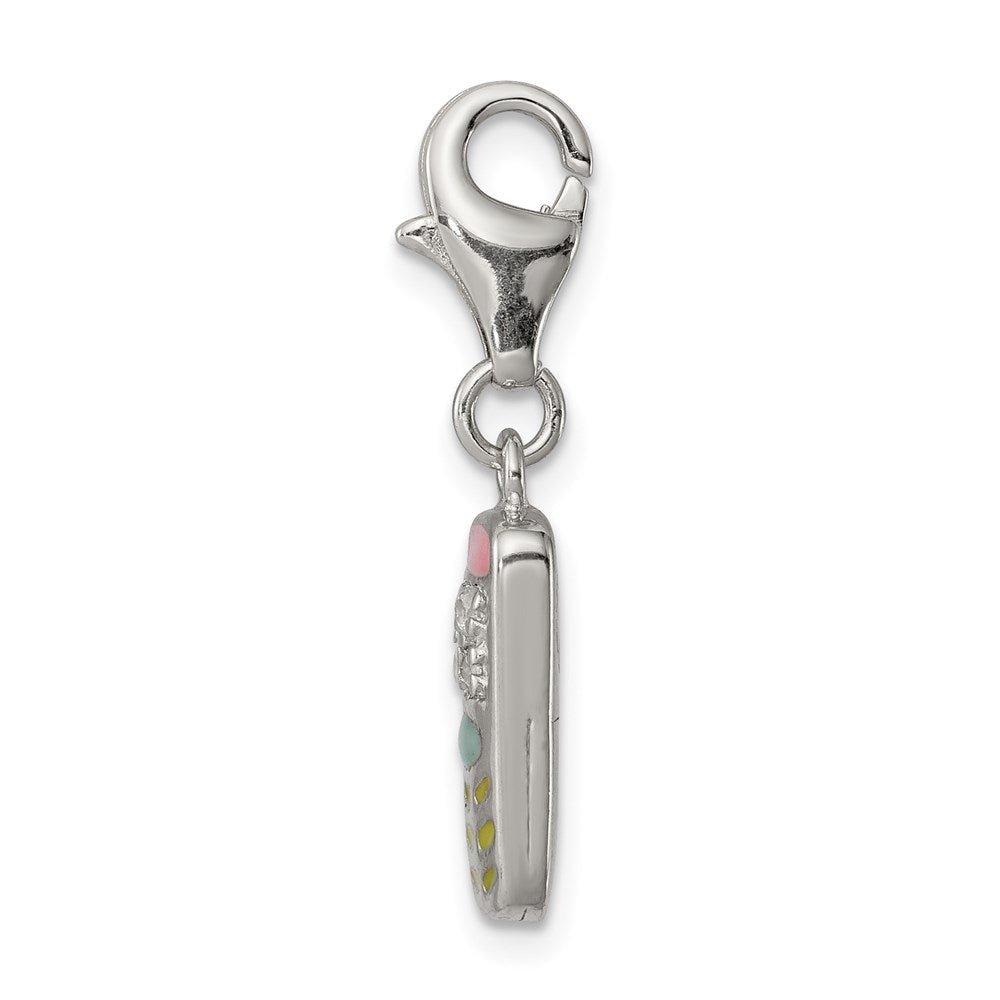 Sterling Silver Rhodium-plated Enameled and CZ Cell Phone Charm QC6164
