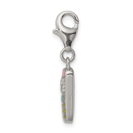 Sterling Silver Rhodium-plated Enameled and CZ Cell Phone Charm QC6164