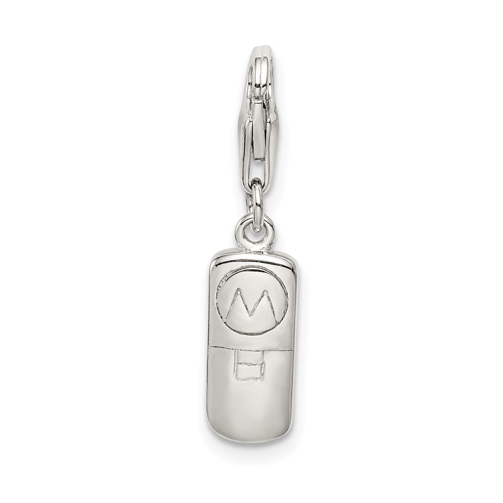Sterling Silver Rhodium-plated Enameled and CZ Cell Phone Charm QC6164