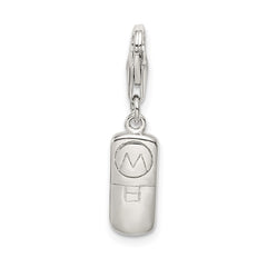 Sterling Silver Rhodium-plated Enameled and CZ Cell Phone Charm QC6164