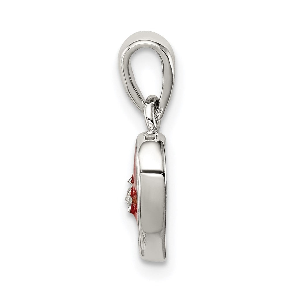 Sterling Silver Rhodium Plated Red Enamel with CZ Heart Pendant QC6184