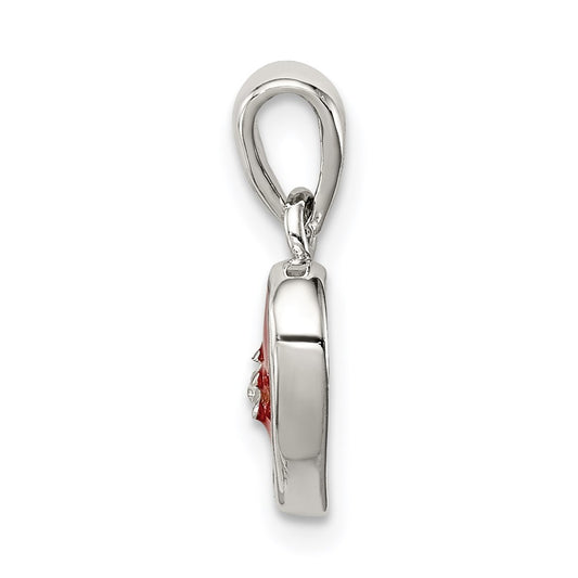 Sterling Silver Rhodium Plated Red Enamel with CZ Heart Pendant QC6184