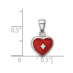 Sterling Silver Rhodium Plated Red Enamel with CZ Heart Pendant QC6184