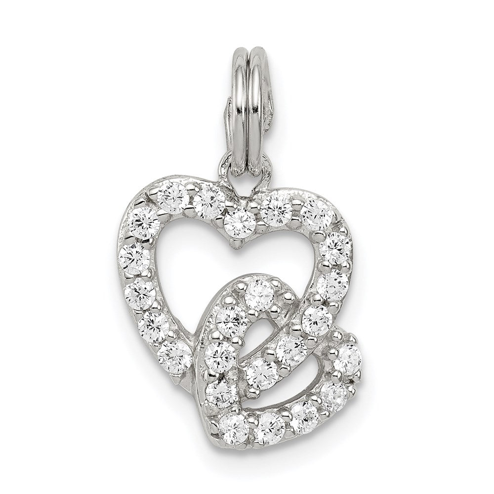 Sterling Silver Rhodium-plated CZ Interlocking Hearts Charm QC6191