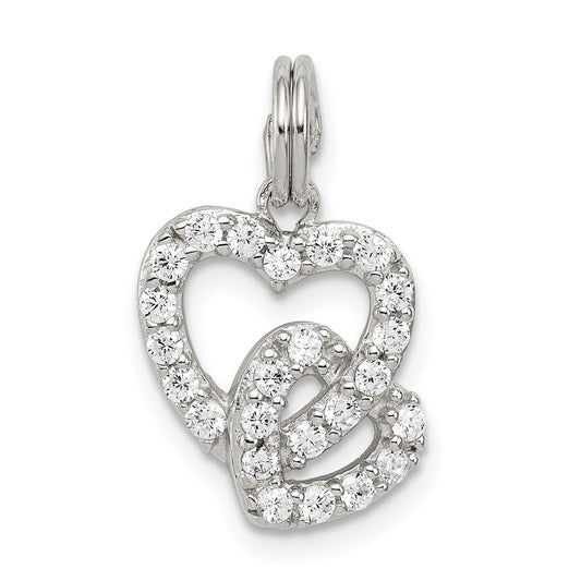 Sterling Silver Rhodium-plated CZ Interlocking Hearts Charm QC6191