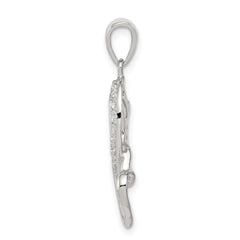 Sterling Silver Rhodium-plated Polished Heart and CZ Double Heart Interconnected Pendant QC6198