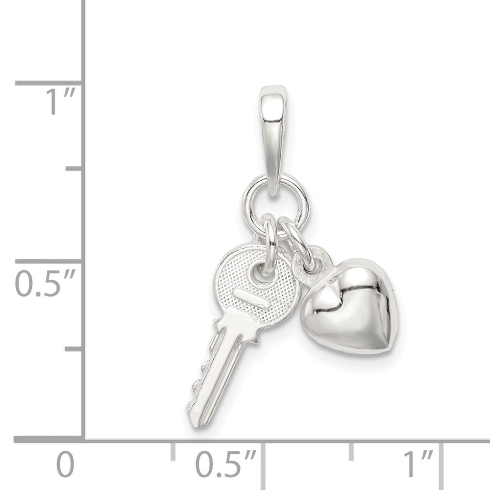 Sterling Silver Heart with Key Charm QC6204