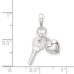 Sterling Silver Heart with Key Charm QC6204