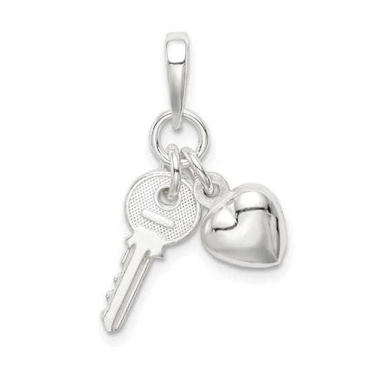 Sterling Silver Heart with Key Charm QC6204