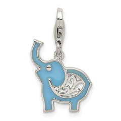Sterling Silver Rhodium-plated Blue Enameled Elephant Charm QC6225