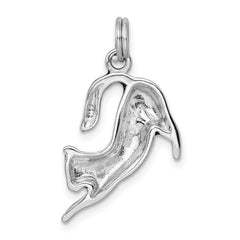 Sterling Silver Rhodium-platedBlack Enamel Cat Charm QC6243