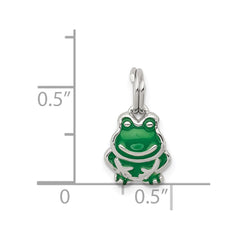 Sterling Silver Rhodium-plated Green Enameled Frog Charm QC6256